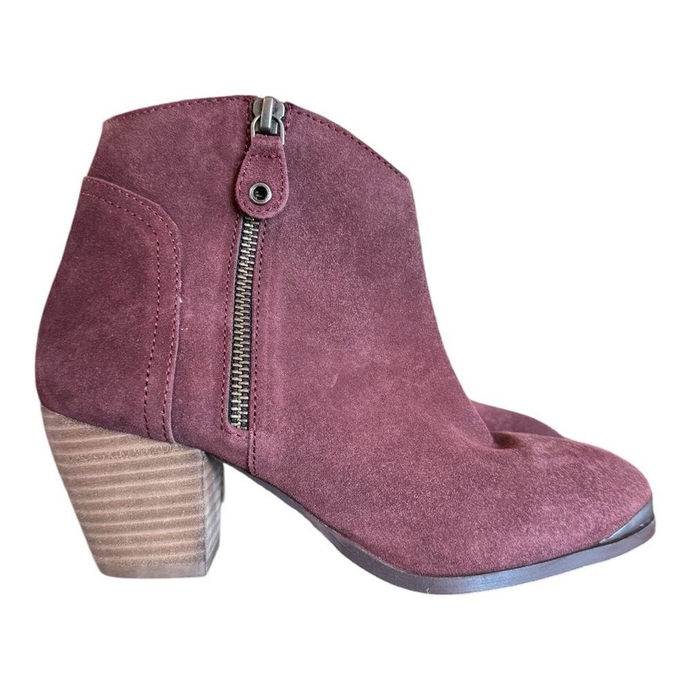 Diba sequoia suede burgundy maroon heeled ankle booties boots western southern